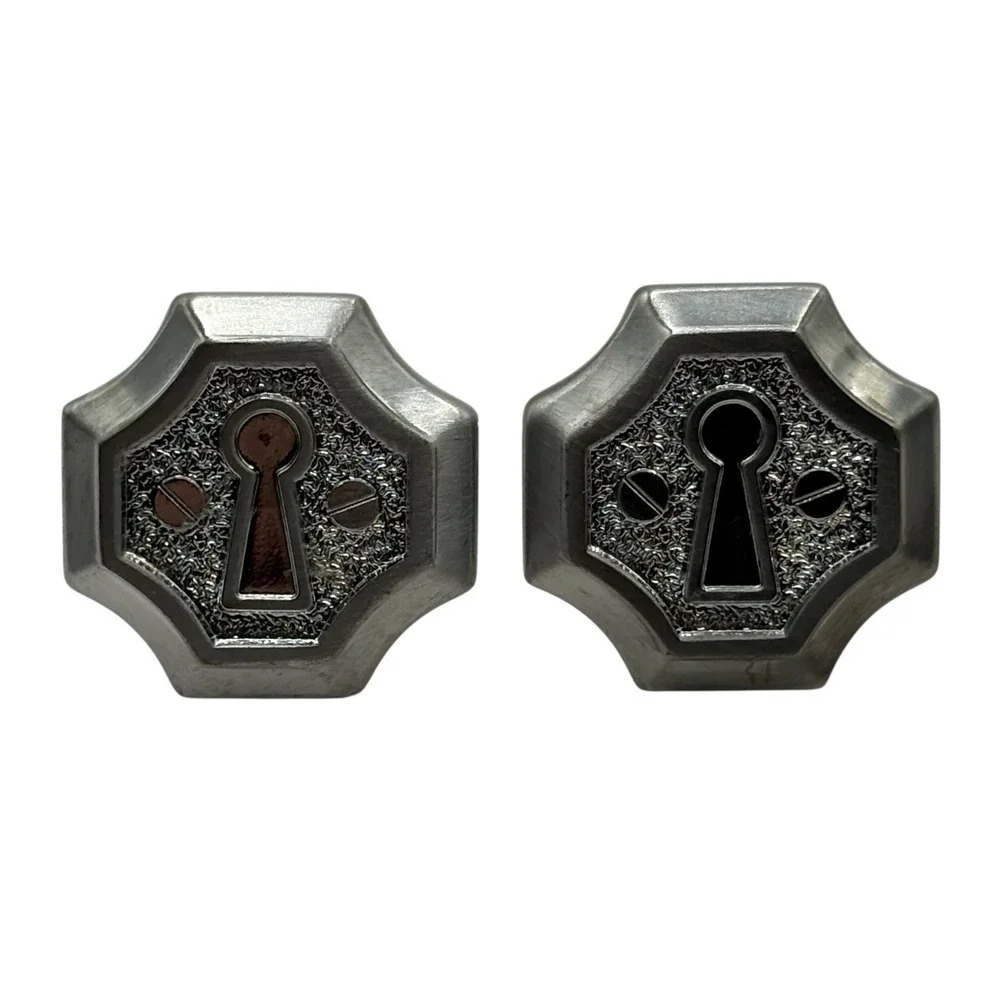 Hickok Keyhole Cufflinks Shiny Silver Tone Textured Vintage Ornate Unique Formal